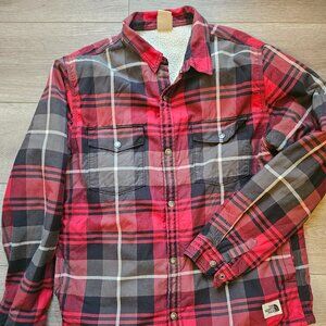 North Face Men's plaid red black faux sherpa lined shirt jacket size L